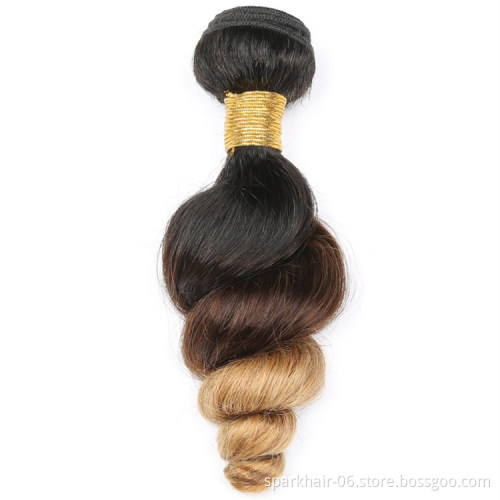 9a 100g SPARK Ombre Brazilian Remy Human Hair Weaving Bundle for Women Weave Hair Extension Black Brown Gold Loose Wave 1b/4/27